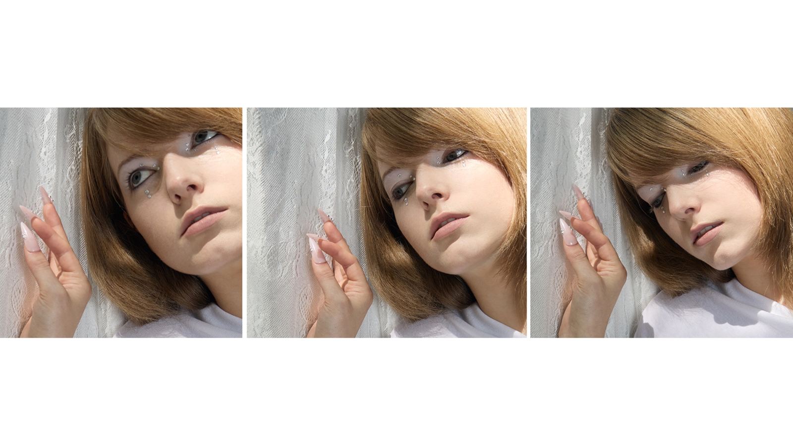 Triptych against the lace curtain